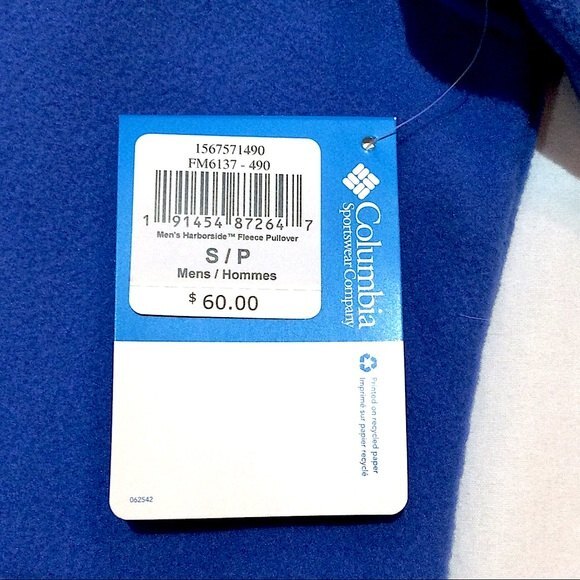 COLUMBIA PFG 1/4 Zip Pullover Blue Harborside Fleece Jacket Mens Sz Small NWT - Picture 3 of 6